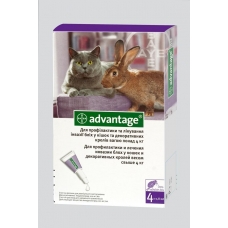 Краплі інсектоакарицидні Bayer Advantage 80 - для котів і декоративних кролів вагою понад 4 кг (упаковка 4 піпетки, ціна за 1 шт)