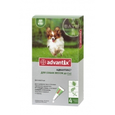Капли инсектоакарицидные Bayer Advanix - для собак весом до 4 кг (упаковка 4 пипетки, цена за 1 шт)
