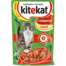 Корм консервований для котів Kitekat з яловичиною в желе 0.1кг