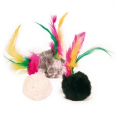 Игрушка для котов мяч меховой с перьями Природа