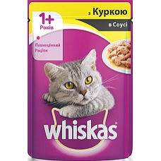 Корм консервований для котів Whiskas курка в соусі 100г