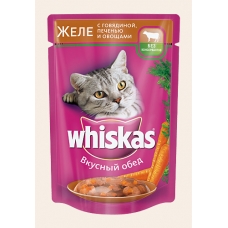 Корм консервированный для кошек Whiskas «Желе с говядиной, печенкой и овощами»85 г
