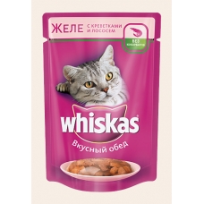 Корм консервований для котів Whiskas «Желе з креветками і лососем» 85 г
