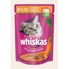 Корм консервований для котів Whiskas «Желе з телятиною, індичкою та овочами» 100 г