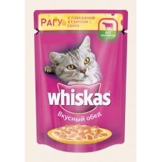 Корм консервований для котів Whiskas «Рагу з яловичиною в сирному соусі» 100 г