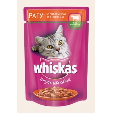Корм консервований для котів Whiskas «Рагу з яловичиною та ягням» 100 г