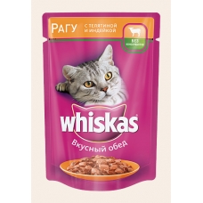 Корм консервований для котів Whiskas «Рагу з телятиною та індичкою» 100 г