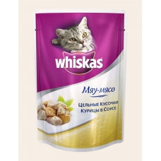 Корм консервований для котів Whiskas цільні шматочки курки в соусі 85 г