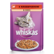 Корм консервований для котів Whiskas цільні шматочки яловичини в соусі 100г